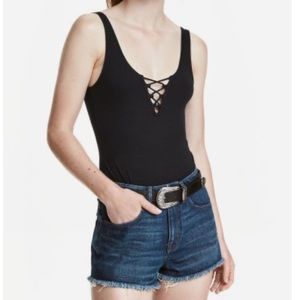 Divided Black Basic Tank Top Lace-up Bodysuit Size Medium